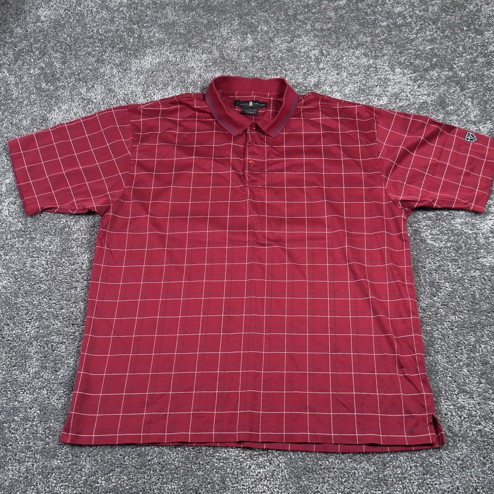Tiger Woods Polo Shirt Mens XL Sunday Red Windowpane Check Golf Nike Casual - Picture 2 of 7